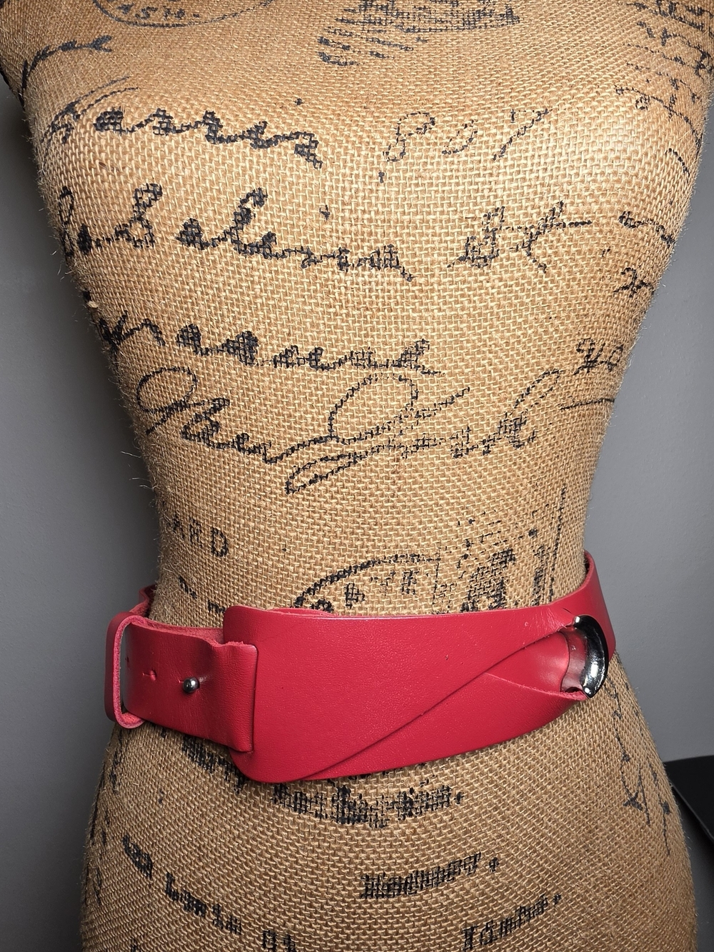 Nicole Red Wide Twist Waist Belt with Metal Loop